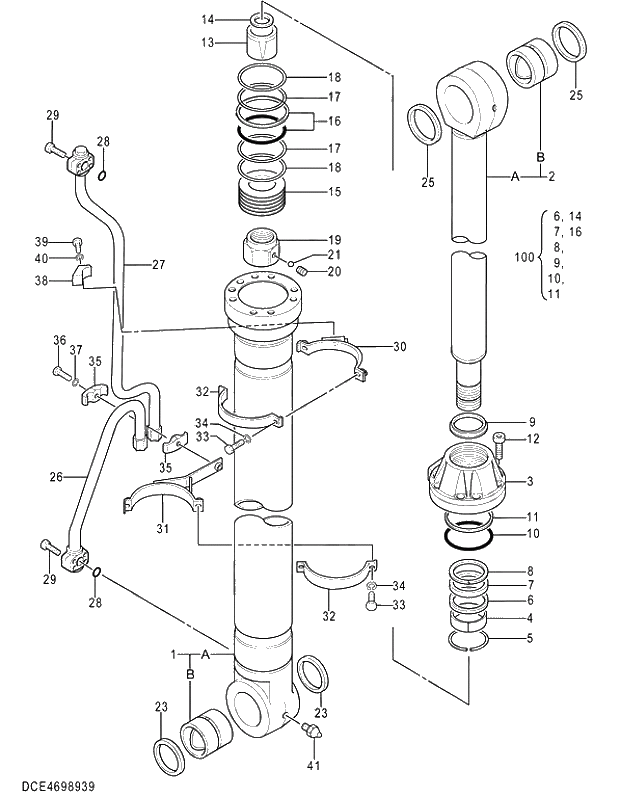 Схема запчастей Hitachi ZX470R-5G - 002 CYL.; BOOM (L) 05 CYLINDER