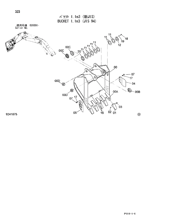 Схема запчастей Hitachi ZX280LC-3 - 323 BUCKET 1.1m3(JIS 94). 03 FRONT-END ATTACHMENTS(MONO-BOOM)