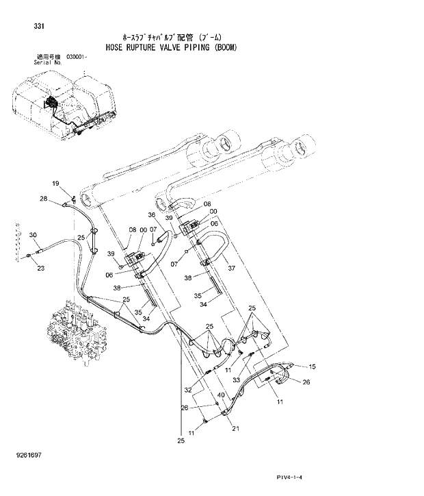 Схема запчастей Hitachi ZX280LCN-3 - 331 HOSE RUPTURE VALVE PIPING. 03 FRONT-END ATTACHMENTS(MONO-BOOM)