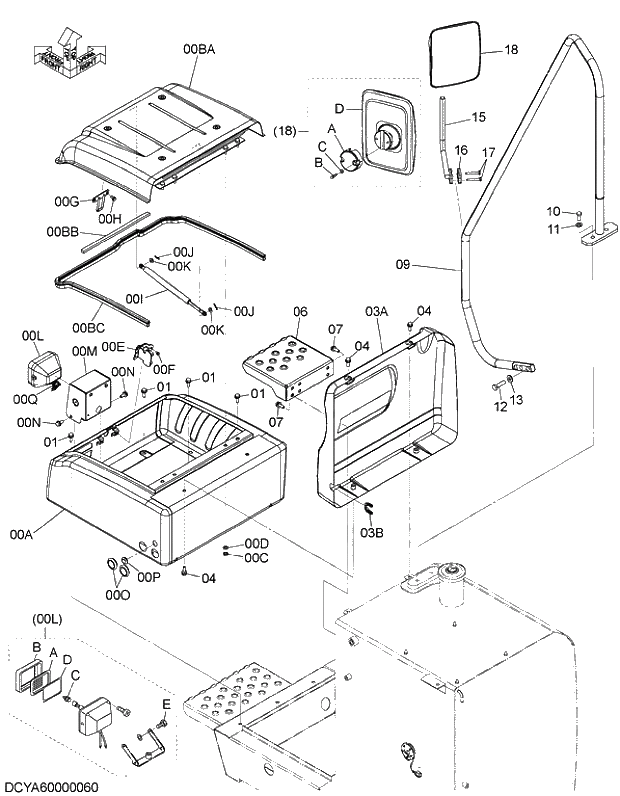 Схема запчастей Hitachi ZX210LCK-5G - 021 TOOL BOX 01 FRAME,COVER
