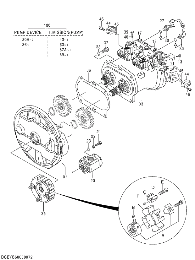 Схема запчастей Hitachi ZX280-5G - 001 PUMP DEVICE 01 PUMP