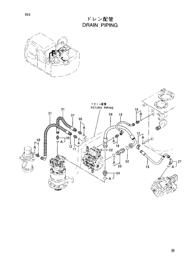 Схема запчастей Hitachi EX60-5 - 055 DRAIN PIPINGS (050001 -). 01 UPPERSTRUCTURE