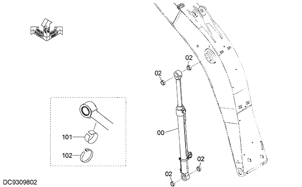 Схема запчастей Hitachi ZX250K-5G - 021 BOOM CYLINDER (L) 12 FRONT-END ATTACHMENTS