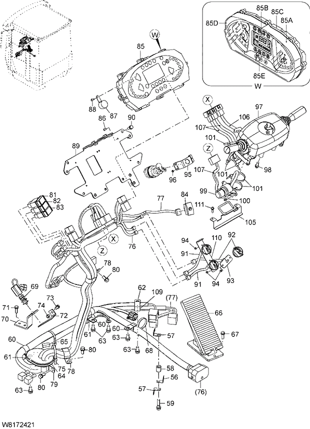 Схема запчастей Hitachi ZW310 - 016 ELECTRICAL PARTS(STEERING COLUMN). 05 ELECTRICAL SYSTEM