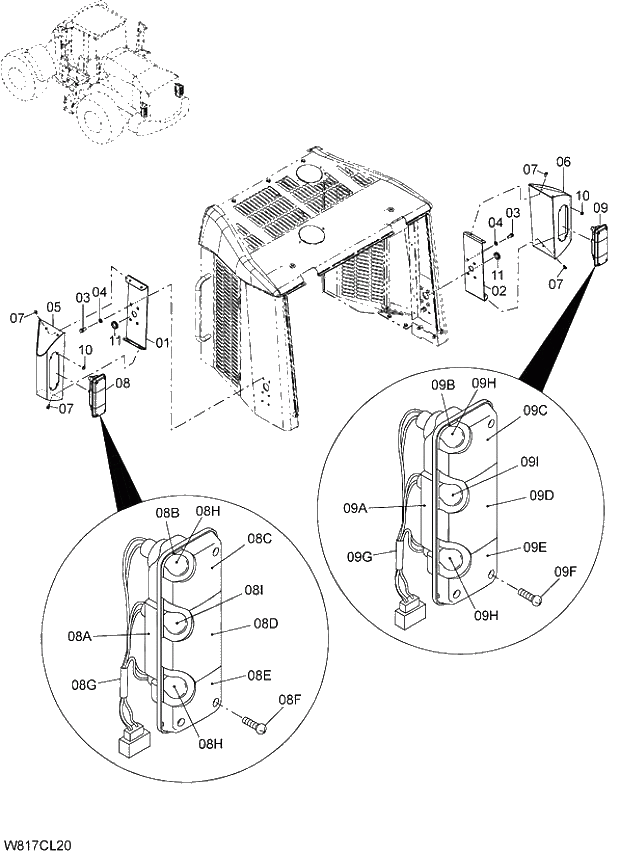 Схема запчастей Hitachi ZW310 - 022 REAR COMBINATION LAMP (6AJ,HAJ,HEJ)(CLR001). 05 ELECTRICAL SYSTEM