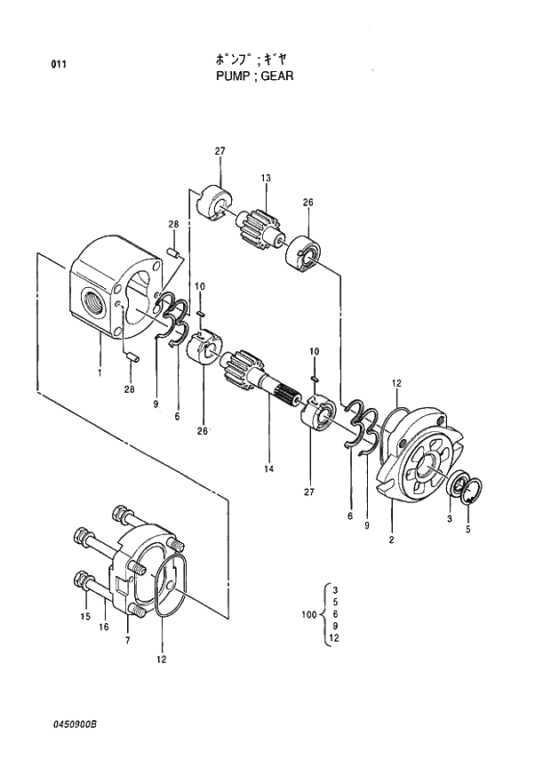 Схема запчастей Hitachi EX400H-3 - 011 PUMP GEAR (005001 -). 01 PUMP