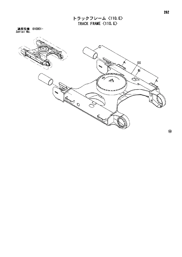 Схема запчастей Hitachi ZX110-E - 282_TRACK FRAME 110,E (010001 -). 02 UNDERCARRIAGE