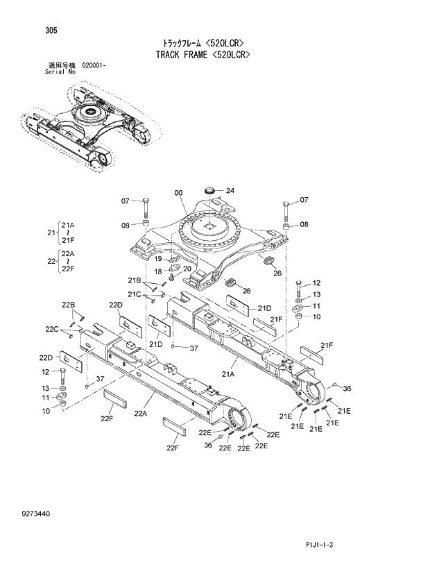 Схема запчастей Hitachi ZX470R-3 - 305_TRACK FRAME 520LCR (020001 -). 02 UNDERCARRIAGE