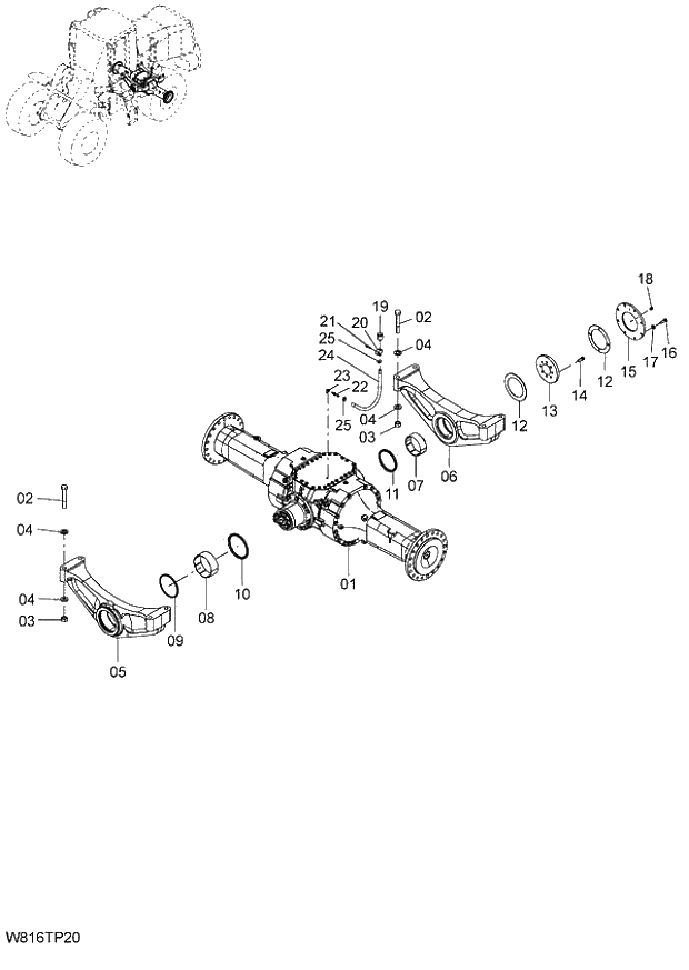Схема запчастей Hitachi ZW220 - 030_REAR AXLE(TPD) (000101-004999, 005101-). 02 POWER TRAIN