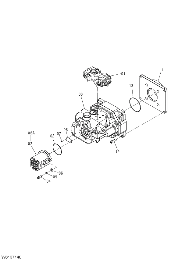 Схема запчастей Hitachi ZW220 - 253_PUMP MAIN (000101-004999, 005101-). 01 PUMP