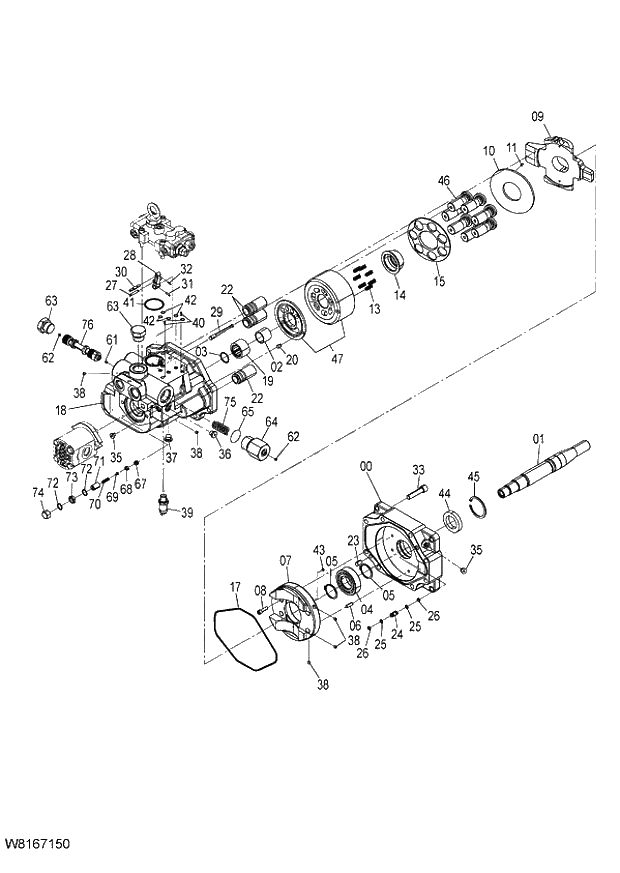 Схема запчастей Hitachi ZW220 - 254_PUMP (000101-004999, 005101-). 01 PUMP