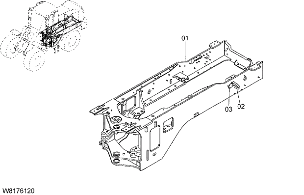 Схема запчастей Hitachi ZW310 - 002 REAR FRAME. 03 CHASSIS