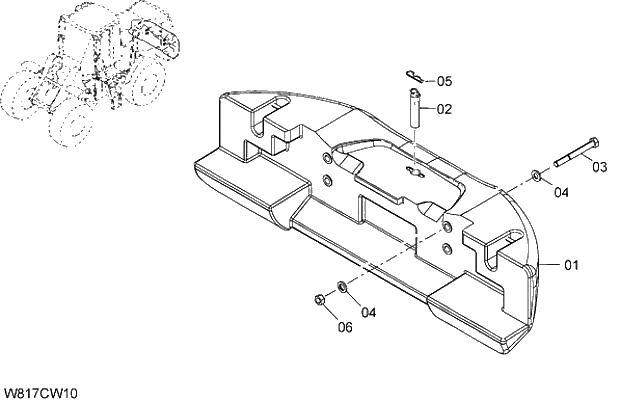Схема запчастей Hitachi ZW310A - 004 COUNTER WEIGHT 1.8t (6AJ,HAJ,HEJ)(CW180). 03 CHASSIS