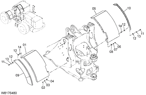 Схема запчастей Hitachi ZW310A - 019 FLOOR BOARD(1)(H3J)(H3J-STD, H3J AND HEJ-AND FFR002). 03 CHASSIS