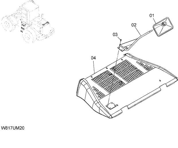 Схема запчастей Hitachi ZW310 - 034 UNDER MIRROR(HEJ)(UMR003). 03 CHASSIS
