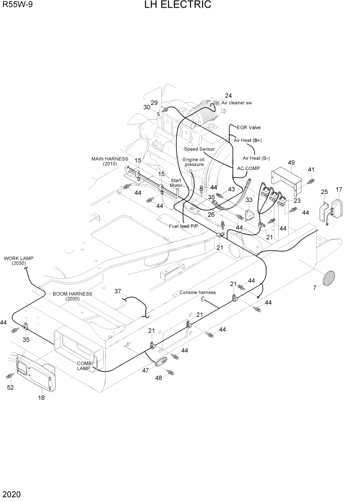 Схема запчастей Hyundai R55W-9 - PAGE 2020 LH ELECTRIC ЭЛЕКТРИЧЕСКАЯ СИСТЕМА