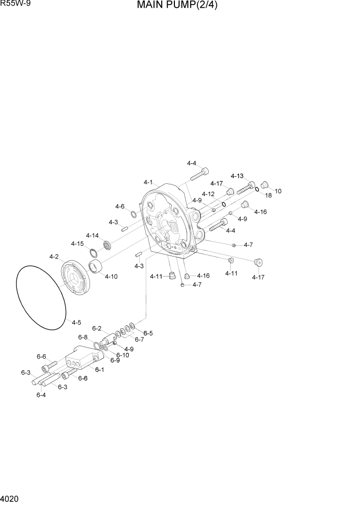 Схема запчастей Hyundai R55W-9 - PAGE 4020 MAIN PUMP(2/4) ГИДРАВЛИЧЕСКИЕ КОМПОНЕНТЫ