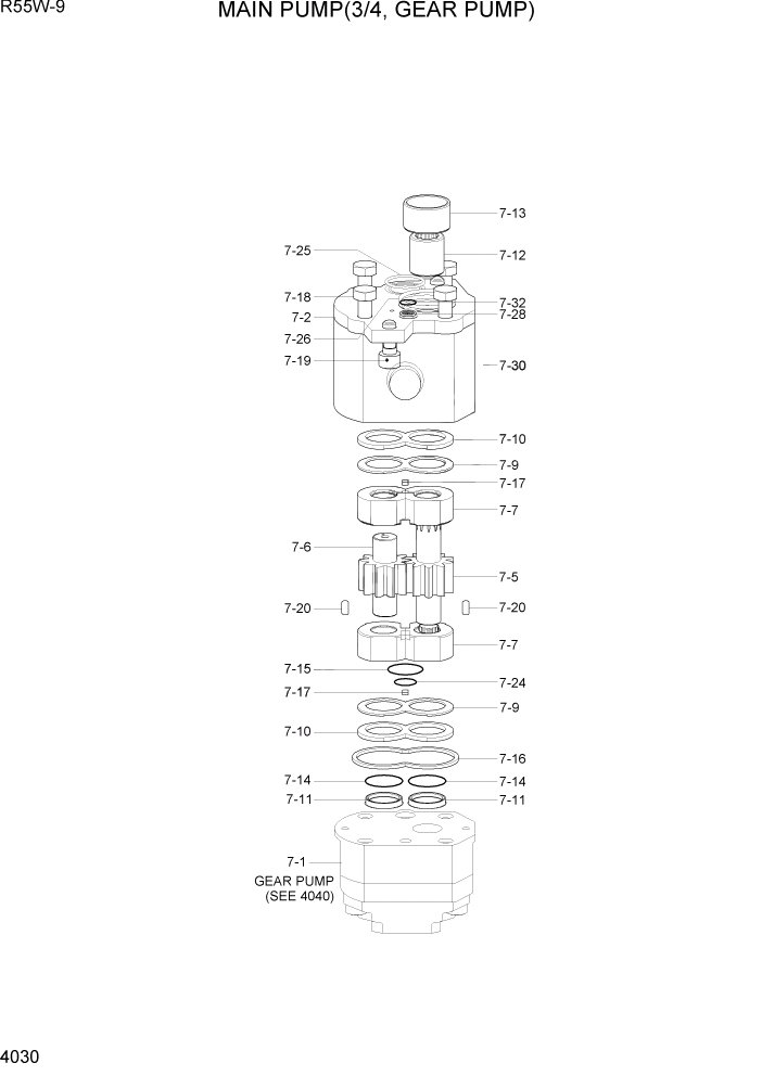 Схема запчастей Hyundai R55W-9 - PAGE 4030 MAIN PUMP(3/4, GEAR PUMP) ГИДРАВЛИЧЕСКИЕ КОМПОНЕНТЫ