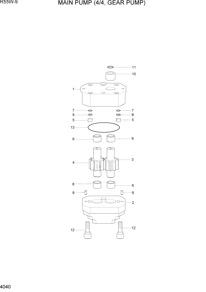 Схема запчастей Hyundai R55W-9 - PAGE 4040 MAIN PUMP(4/4, GEAR PUMP) ГИДРАВЛИЧЕСКИЕ КОМПОНЕНТЫ