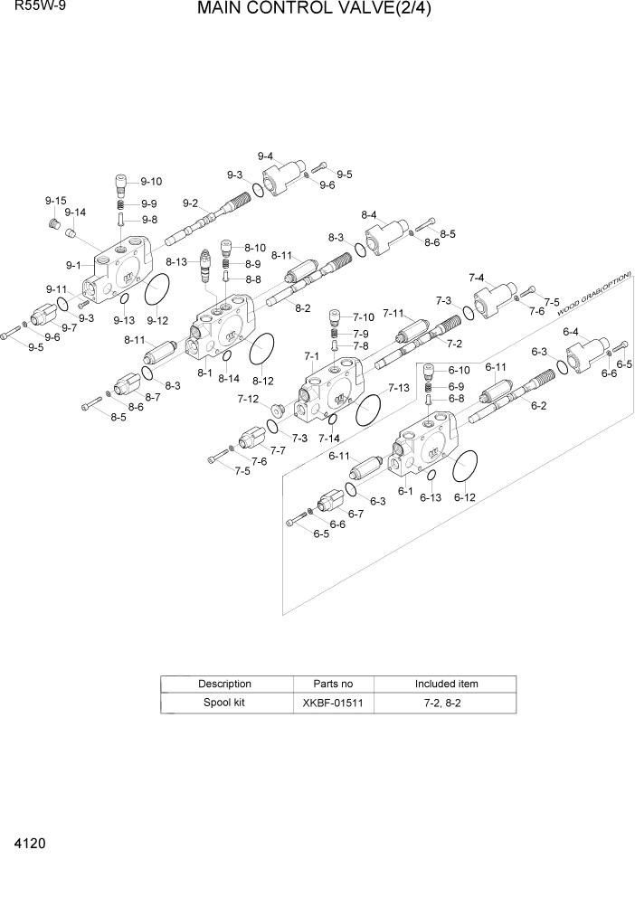 Схема запчастей Hyundai R55W-9 - PAGE 4120 MAIN CONTROL VALVE(2/4) ГИДРАВЛИЧЕСКИЕ КОМПОНЕНТЫ