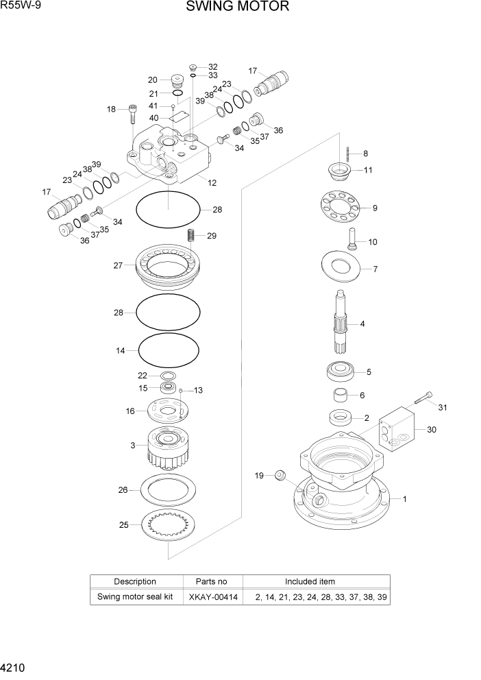 Схема запчастей Hyundai R55W-9 - PAGE 4210 SWING MOTOR ГИДРАВЛИЧЕСКИЕ КОМПОНЕНТЫ