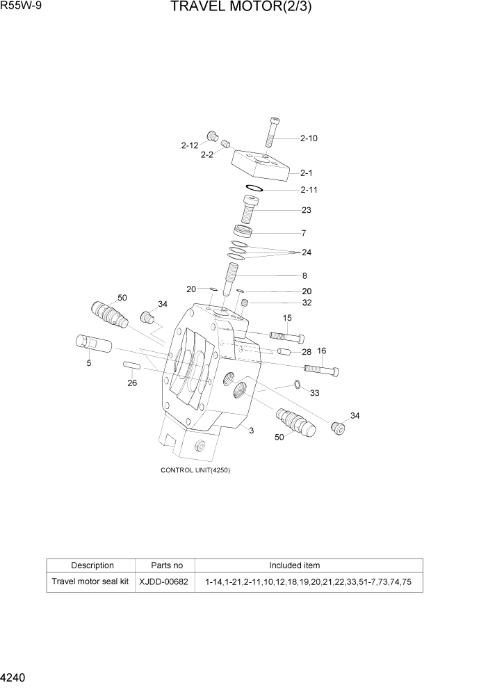 Схема запчастей Hyundai R55W-9 - PAGE 4240 TRAVEL MOTOR(2/3) ГИДРАВЛИЧЕСКИЕ КОМПОНЕНТЫ