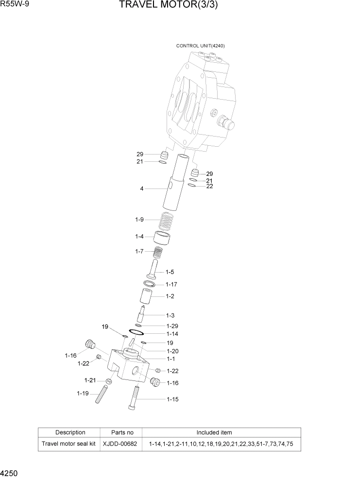 Схема запчастей Hyundai R55W-9 - PAGE 4250 TRAVEL MOTOR(3/3) ГИДРАВЛИЧЕСКИЕ КОМПОНЕНТЫ