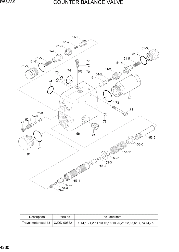 Схема запчастей Hyundai R55W-9 - PAGE 4260 COUNTER BALANCE VALVE ГИДРАВЛИЧЕСКИЕ КОМПОНЕНТЫ