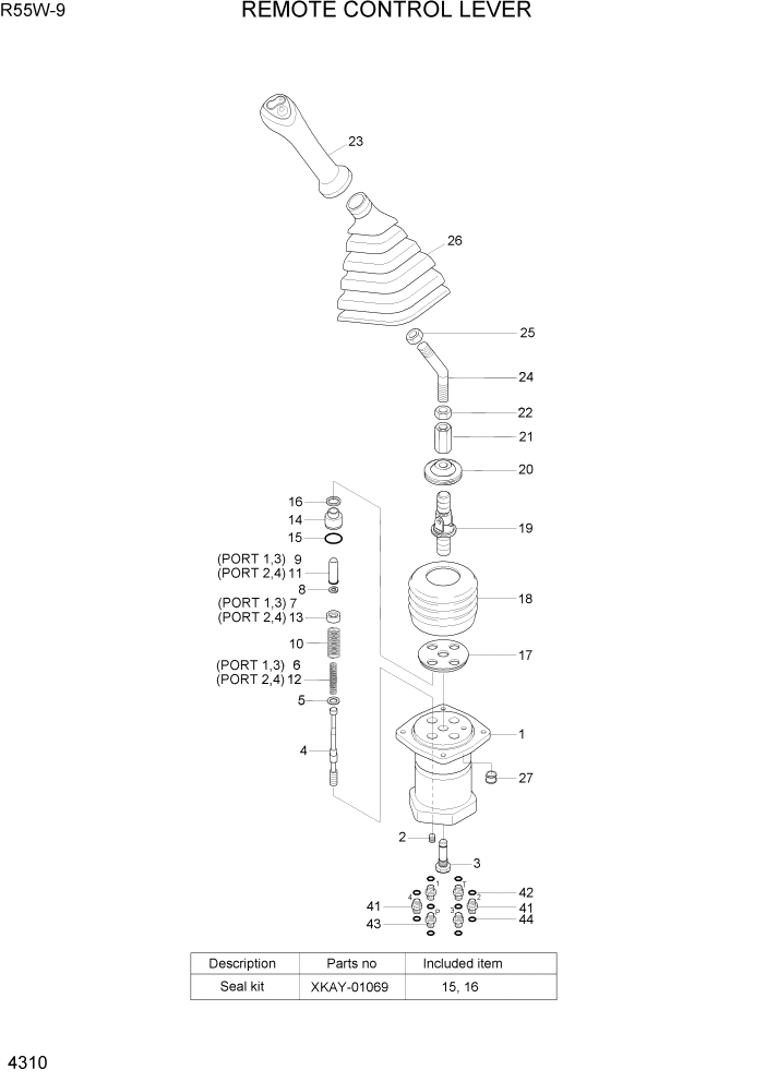 Схема запчастей Hyundai R55W-9 - PAGE 4310 REMOTE CONTROL LEVER ГИДРАВЛИЧЕСКИЕ КОМПОНЕНТЫ