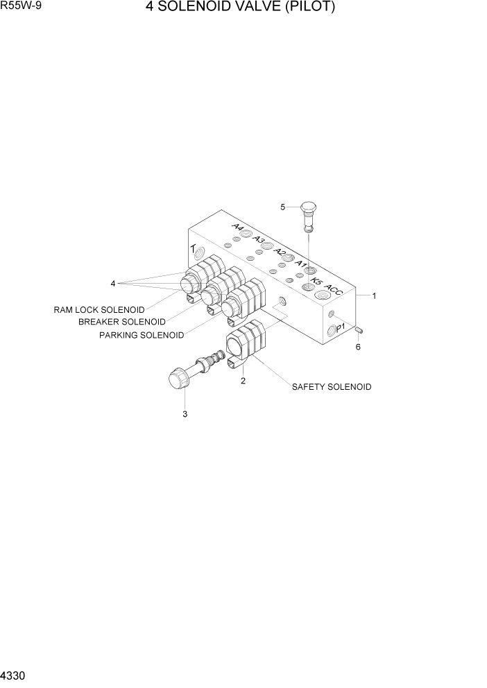 Схема запчастей Hyundai R55W-9 - PAGE 4330 4-SOLENOID VALVE(PILOT) ГИДРАВЛИЧЕСКИЕ КОМПОНЕНТЫ