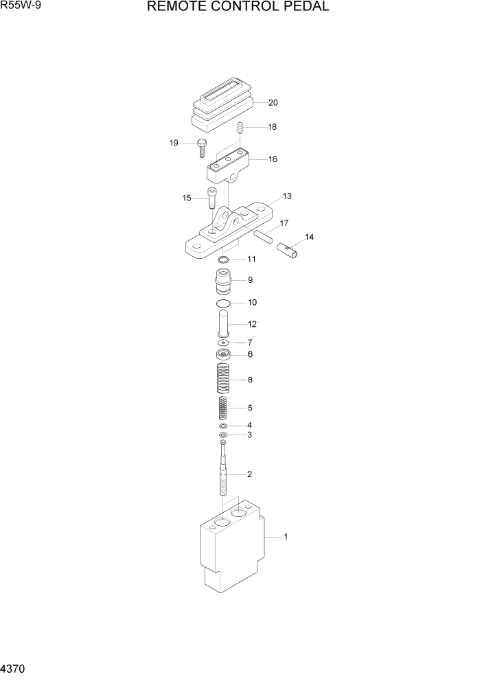 Схема запчастей Hyundai R55W-9 - PAGE 4370 REMOTE CONTROL PEDAL ГИДРАВЛИЧЕСКИЕ КОМПОНЕНТЫ