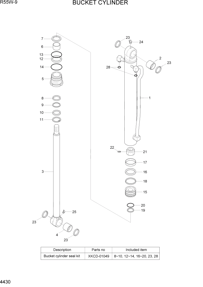 Схема запчастей Hyundai R55W-9 - PAGE 4430 BUCKET CYLINDER ГИДРАВЛИЧЕСКИЕ КОМПОНЕНТЫ