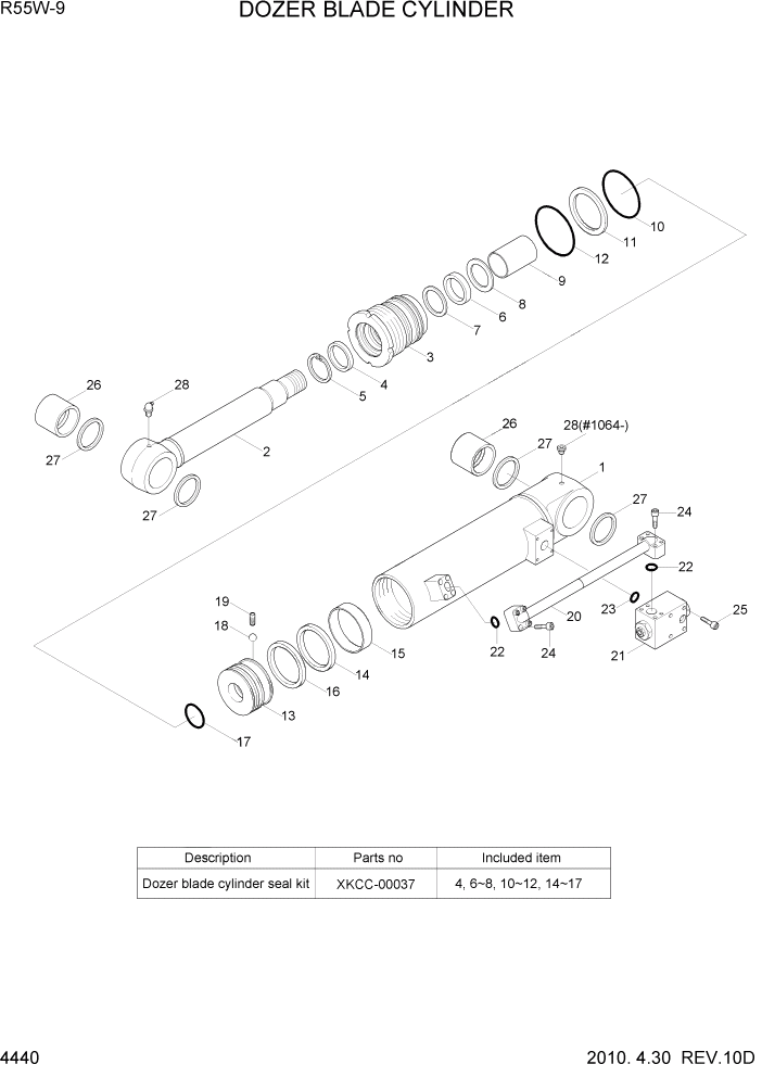 Схема запчастей Hyundai R55W-9 - PAGE 4440 DOZER BLADE CYLINDER ГИДРАВЛИЧЕСКИЕ КОМПОНЕНТЫ