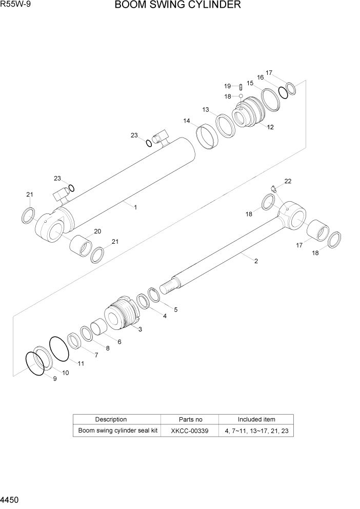 Схема запчастей Hyundai R55W-9 - PAGE 4450 BOOM SWING CYLINDER ГИДРАВЛИЧЕСКИЕ КОМПОНЕНТЫ