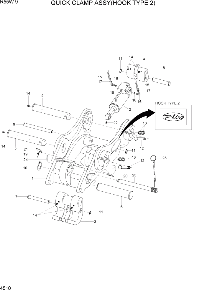 Схема запчастей Hyundai R55W-9 - PAGE 4510 QUICK CLAMP ASSY(HOOK TYPE 2) ГИДРАВЛИЧЕСКИЕ КОМПОНЕНТЫ