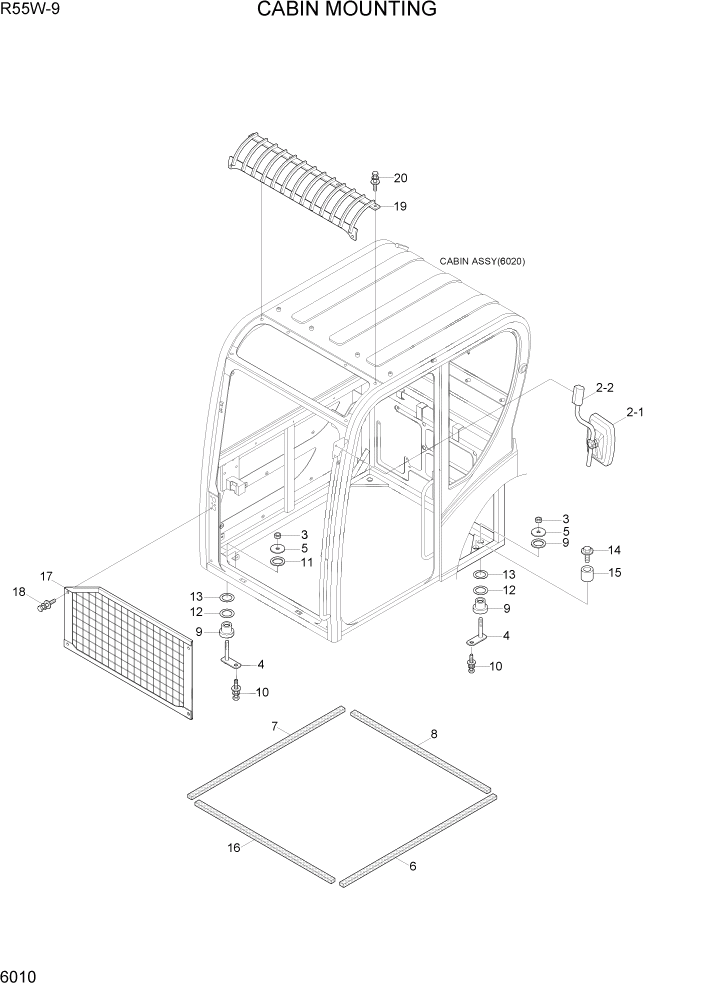 Схема запчастей Hyundai R55W-9 - PAGE 6010 CABIN MOUNTING СТРУКТУРА