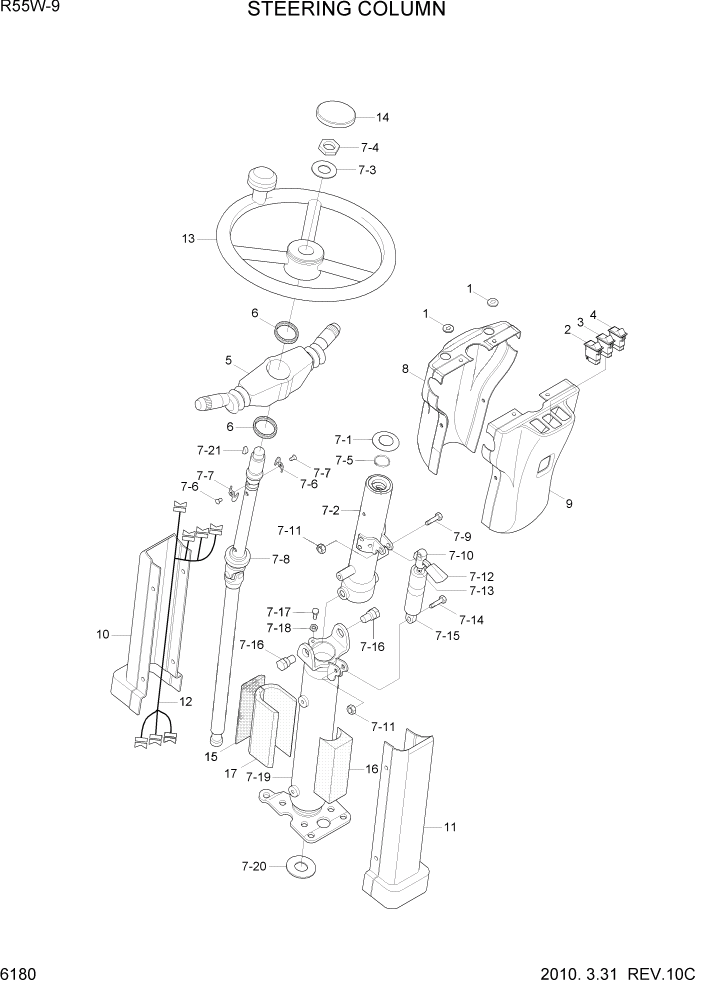 Схема запчастей Hyundai R55W-9 - PAGE 6180 STEERING COLUMN СТРУКТУРА