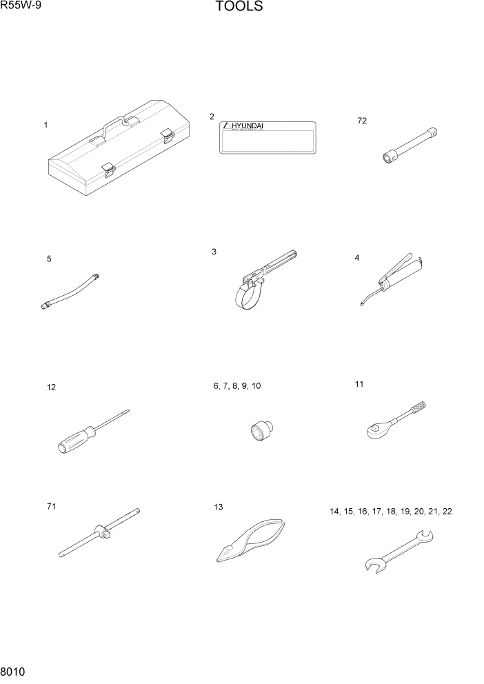 Схема запчастей Hyundai R55W-9 - PAGE 8010 TOOLS ДРУГИЕ ЧАСТИ