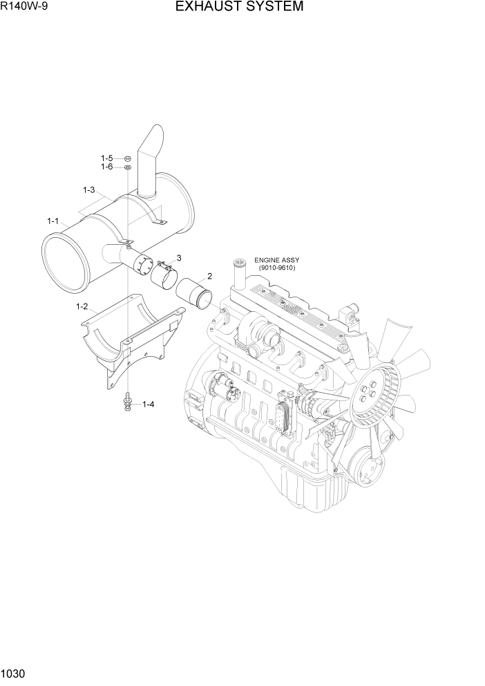 Схема запчастей Hyundai R140W9 - PAGE 1030 EXHAUST SYSTEM СИСТЕМА ДВИГАТЕЛЯ