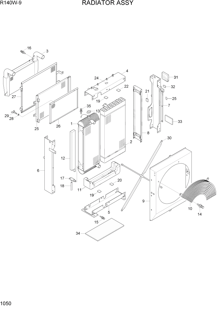 Схема запчастей Hyundai R140W9 - PAGE 1050 RADIATOR ASSY СИСТЕМА ДВИГАТЕЛЯ