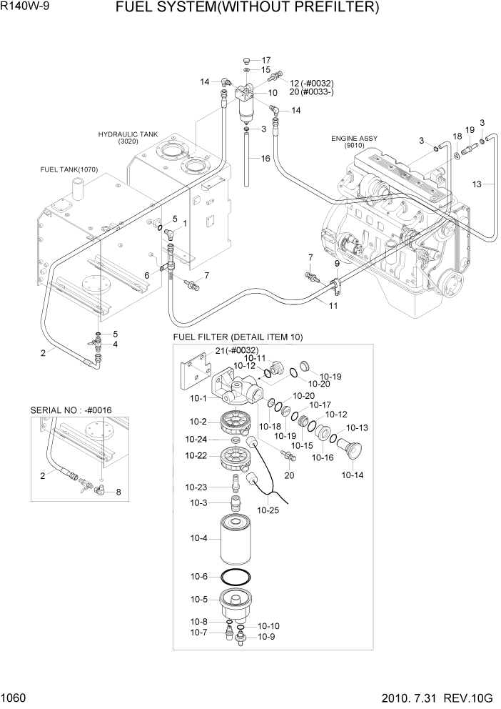 Схема запчастей Hyundai R140W9 - PAGE 1060 FUEL SYSTEM(WITHOUT PREFILTER) СИСТЕМА ДВИГАТЕЛЯ