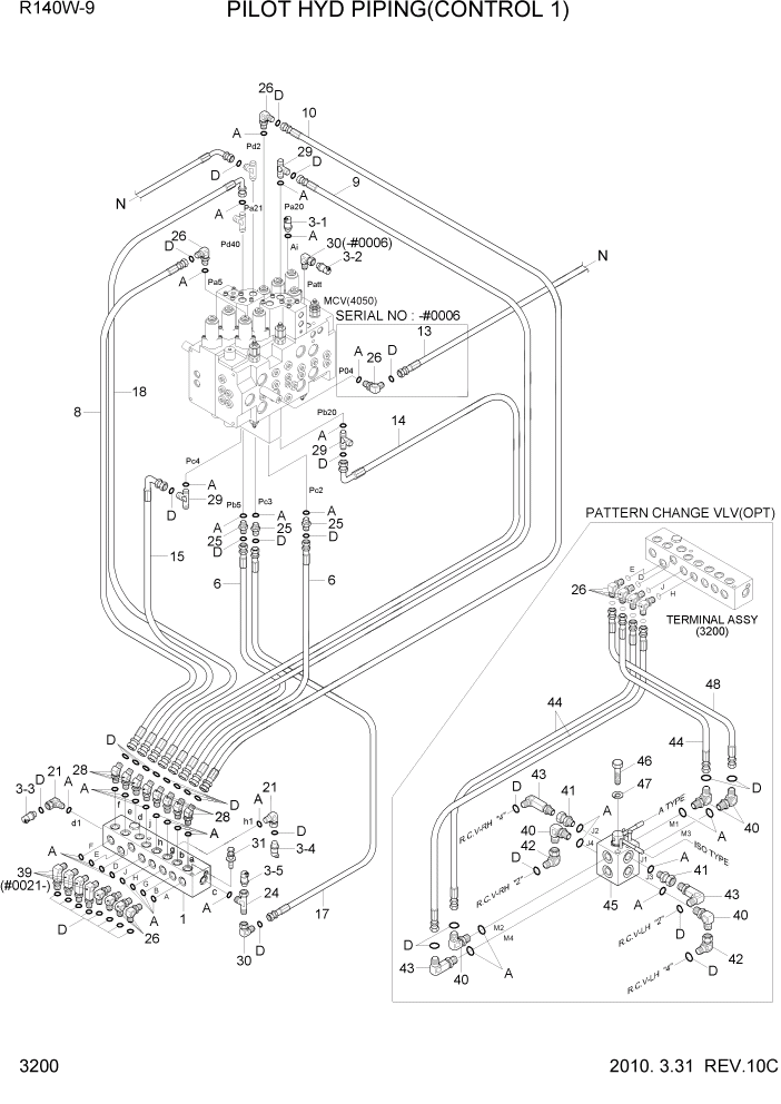 Схема запчастей Hyundai R140W9 - PAGE 3200 PILOT HYD PIPING(CONTROL 1) ГИДРАВЛИЧЕСКАЯ СИСТЕМА