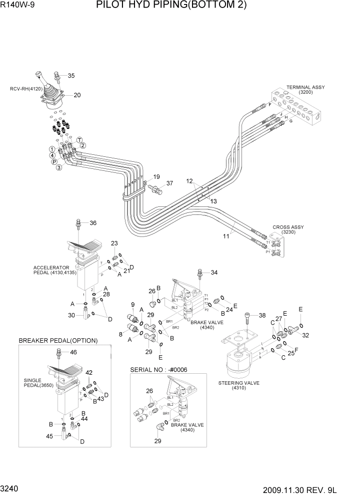 Схема запчастей Hyundai R140W9 - PAGE 3240 PILOT HYD PIPING(BOTTOM 2) ГИДРАВЛИЧЕСКАЯ СИСТЕМА