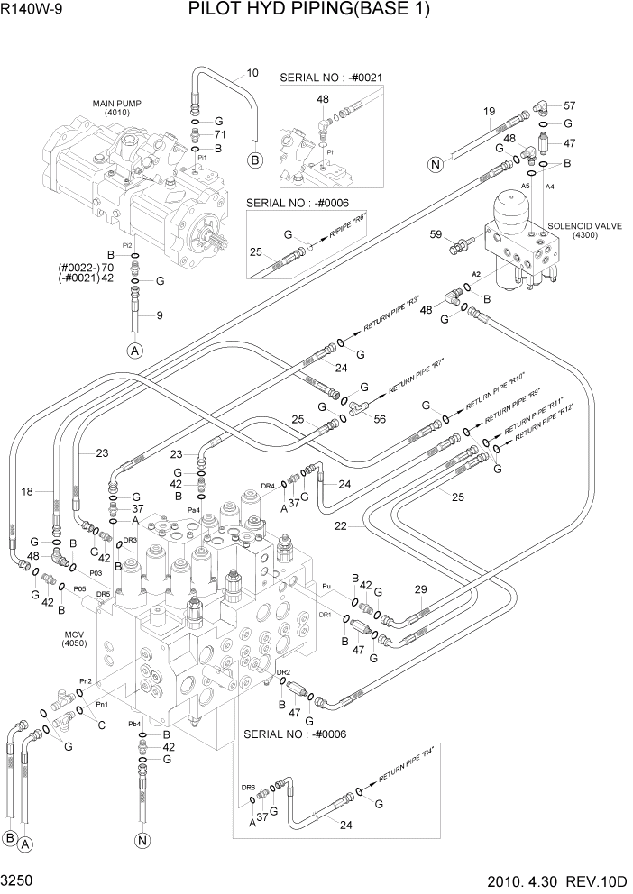 Схема запчастей Hyundai R140W9 - PAGE 3250 PILOT HYD PIPING(BASE 1) ГИДРАВЛИЧЕСКАЯ СИСТЕМА