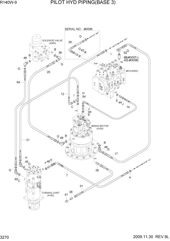 Схема запчастей Hyundai R140W9 - PAGE 3270 PILOT HYD PIPING(BASE 3) ГИДРАВЛИЧЕСКАЯ СИСТЕМА