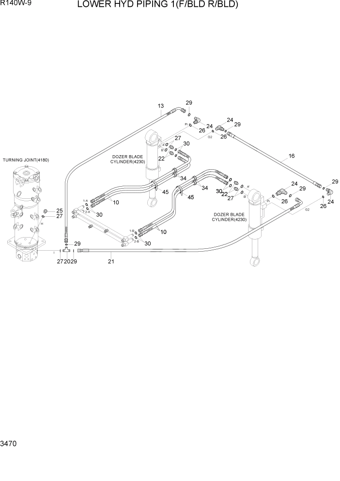 Схема запчастей Hyundai R140W9 - PAGE 3470 LOWER HYD PIPING 1(F/BLD R/BLD) ГИДРАВЛИЧЕСКАЯ СИСТЕМА