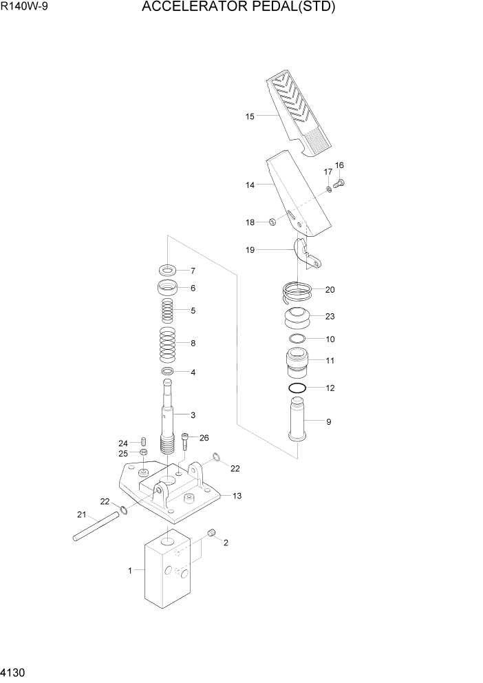 Схема запчастей Hyundai R140W9 - PAGE 4130 ACCELERATOR PEDAL(STD) ГИДРАВЛИЧЕСКИЕ КОМПОНЕНТЫ