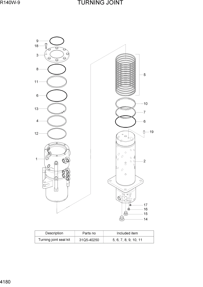 Схема запчастей Hyundai R140W9 - PAGE 4180 TURNING JOINT ГИДРАВЛИЧЕСКИЕ КОМПОНЕНТЫ
