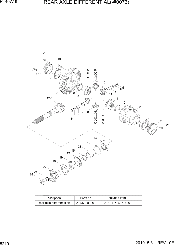 Схема запчастей Hyundai R140W9 - PAGE 5210 REAR AXLE DIFFERENTIAL(-#0073) ТРАНСМИССИЯ