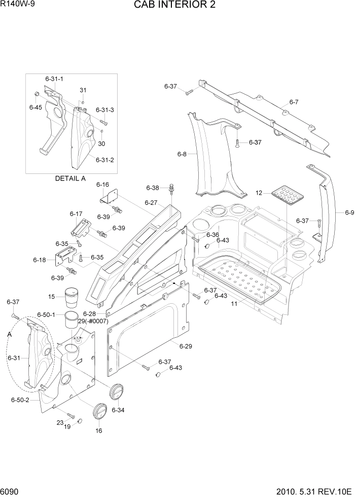 Схема запчастей Hyundai R140W9 - PAGE 6090 CAB INTERIOR 2 СТРУКТУРА